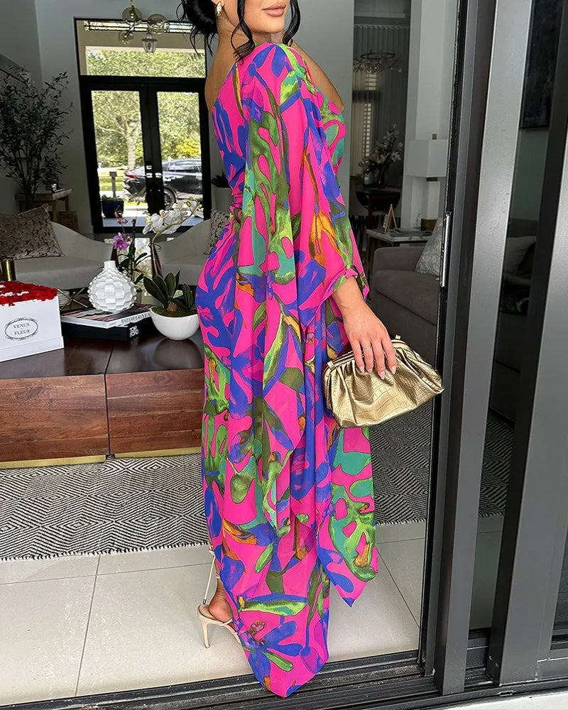 Robe de soirée longue sexy et élégante à imprimé intégral pour femmes