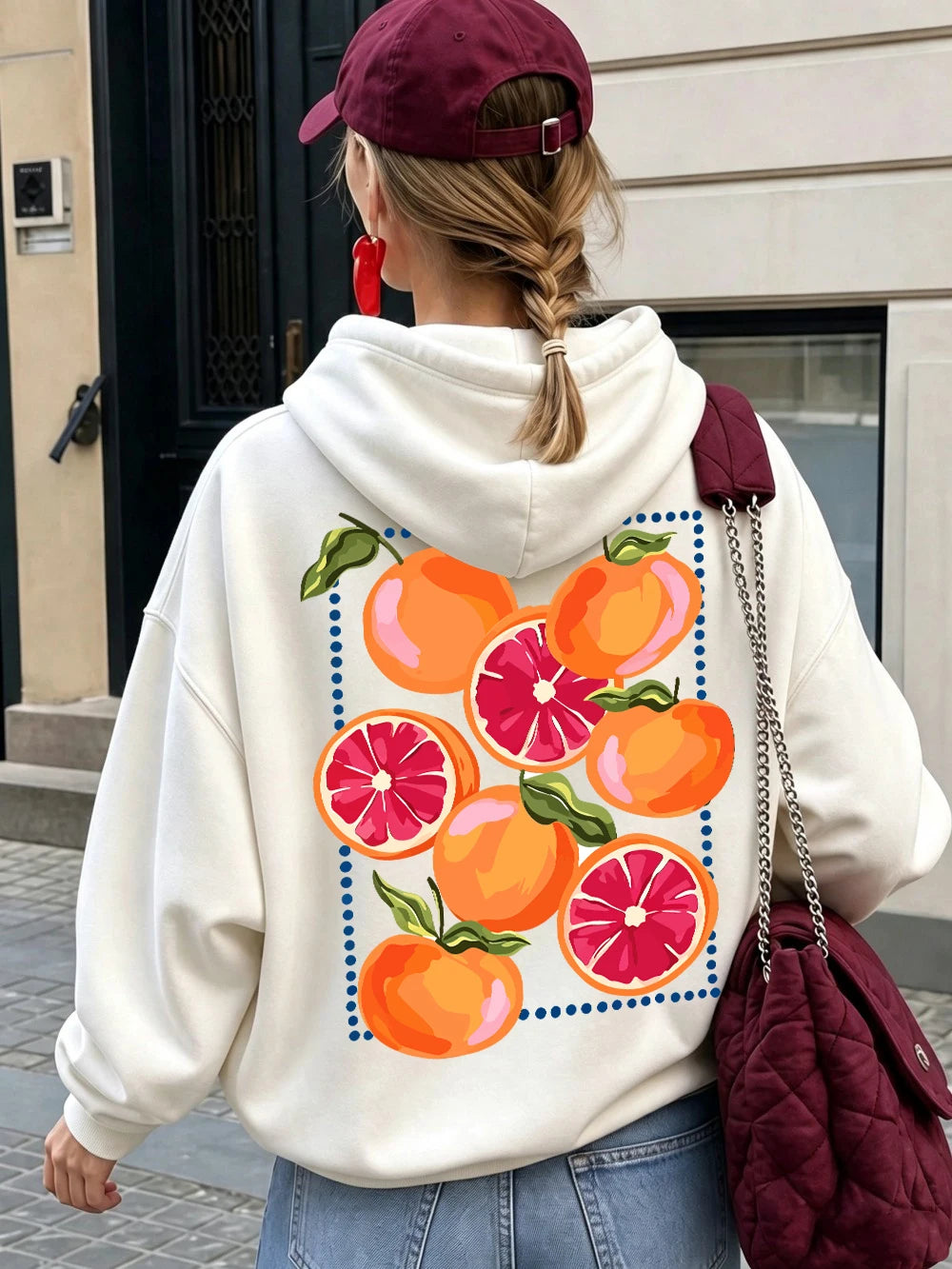 Sweat-shirt à capuche imprimé dessins animés Blood Orange pour femmes