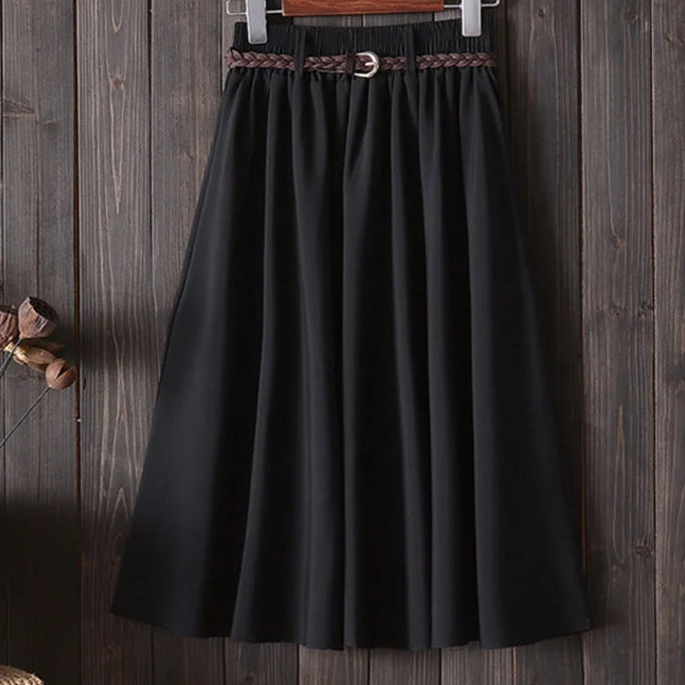 Jupe mi-longue plissée avec ceinture pour femmes