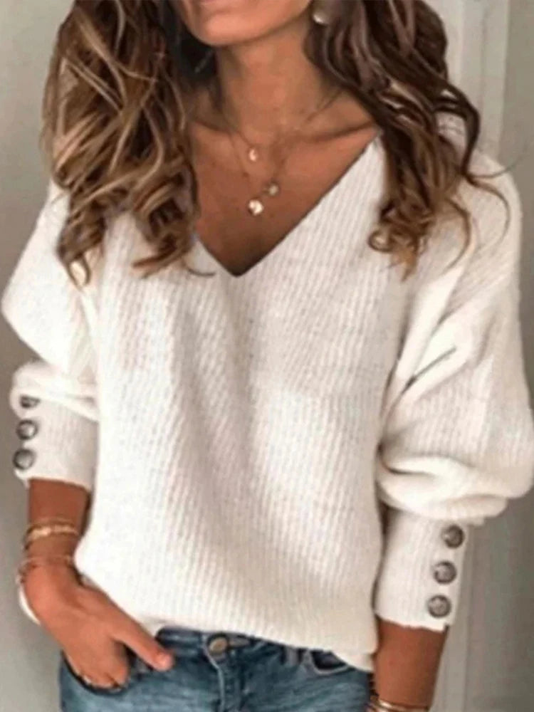 Pull tricoté à col en v pour femmes