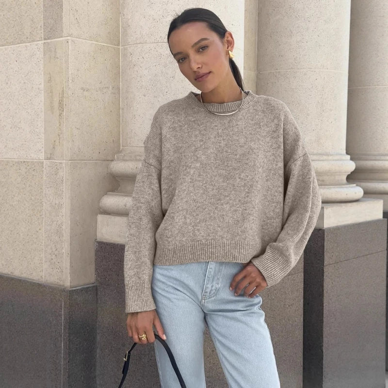 Pull Épais Femme – Col Rond et Coloris Uni