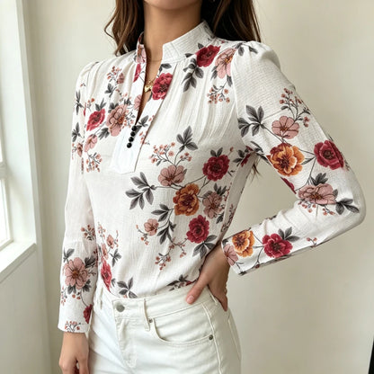 Chemise Fleurie Femme – Col Montant et Style Français