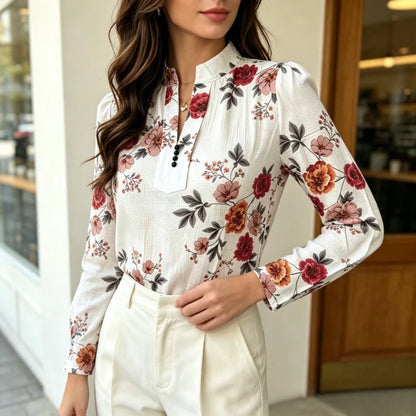 Chemise Fleurie Femme – Col Montant et Style Français