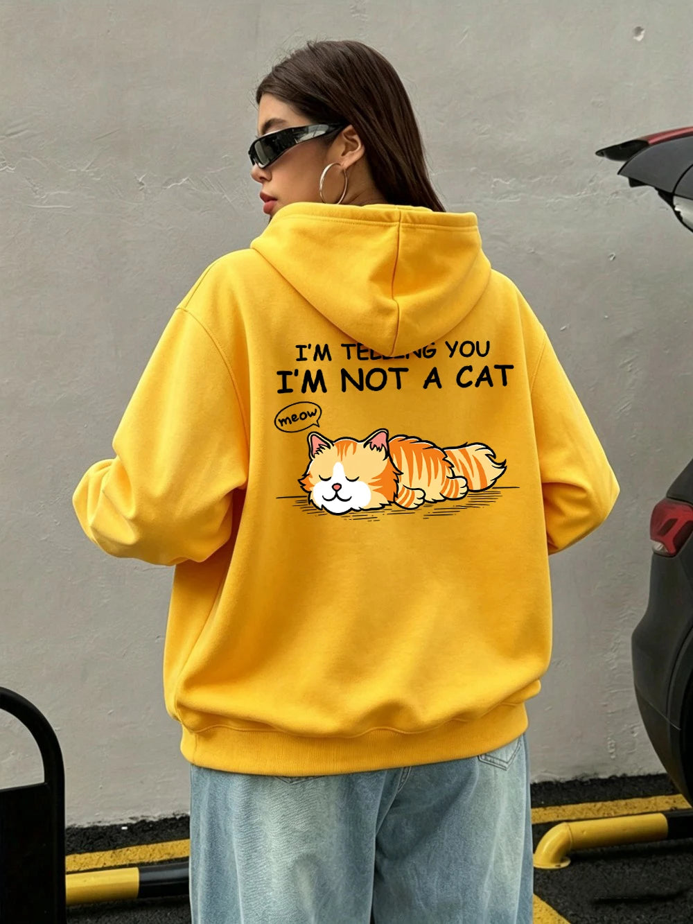 Sweat à capuche imprimé 'I'M Not A Cat Meow Orange Cat' pour femmes