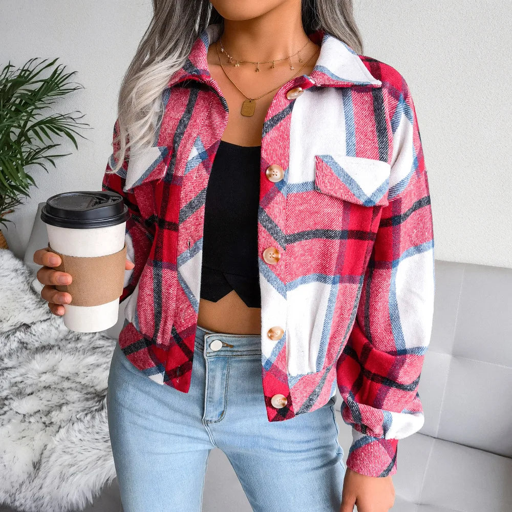 Veste en laine à carreaux pour femmes