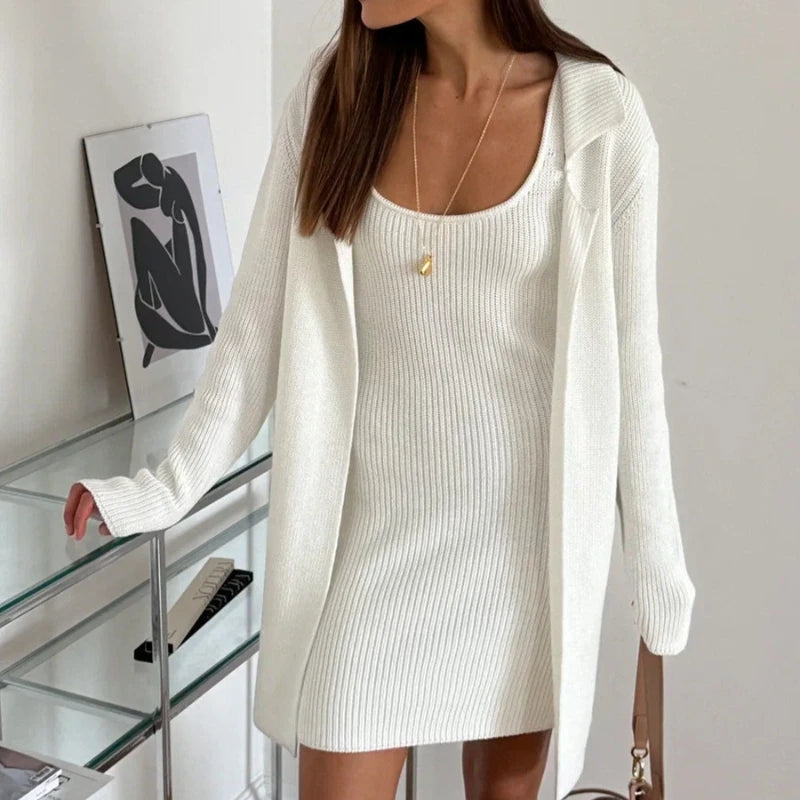 Ensemble 2 pièces mini-robe et cardigan à manches longues pour femmes