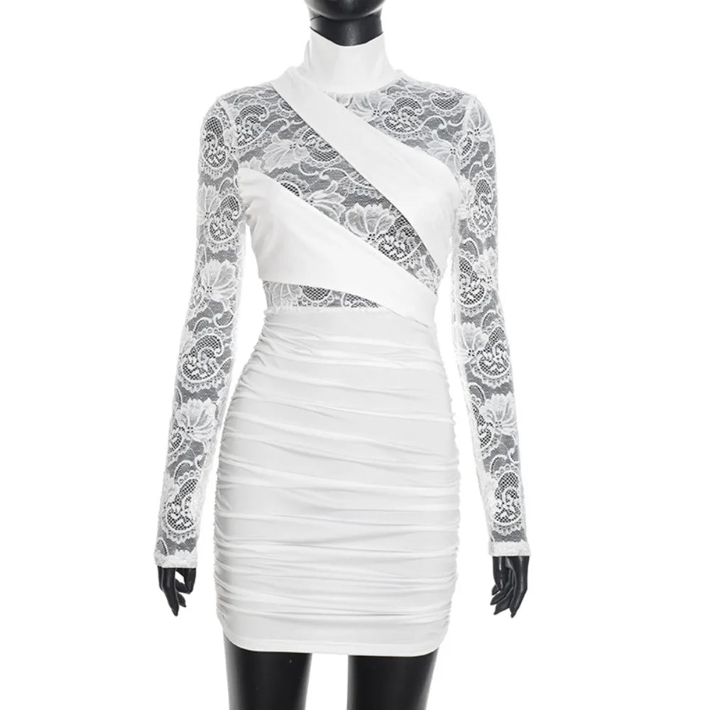 Mini robe moulante en dentelle transparente pour femmes