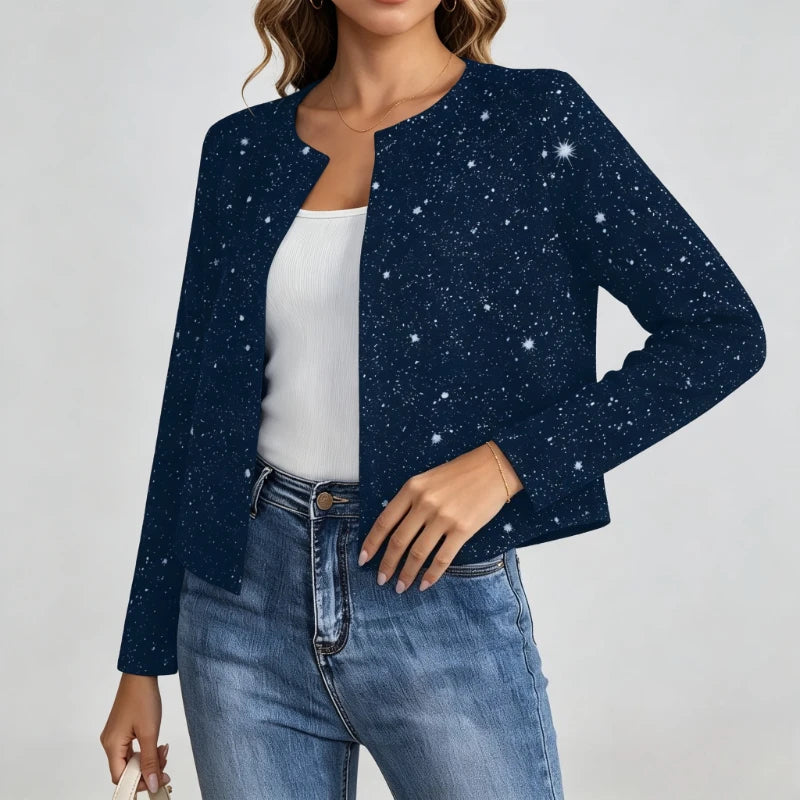 Cardigan Court Scintillant Femme – Col Rond et Manches Longues