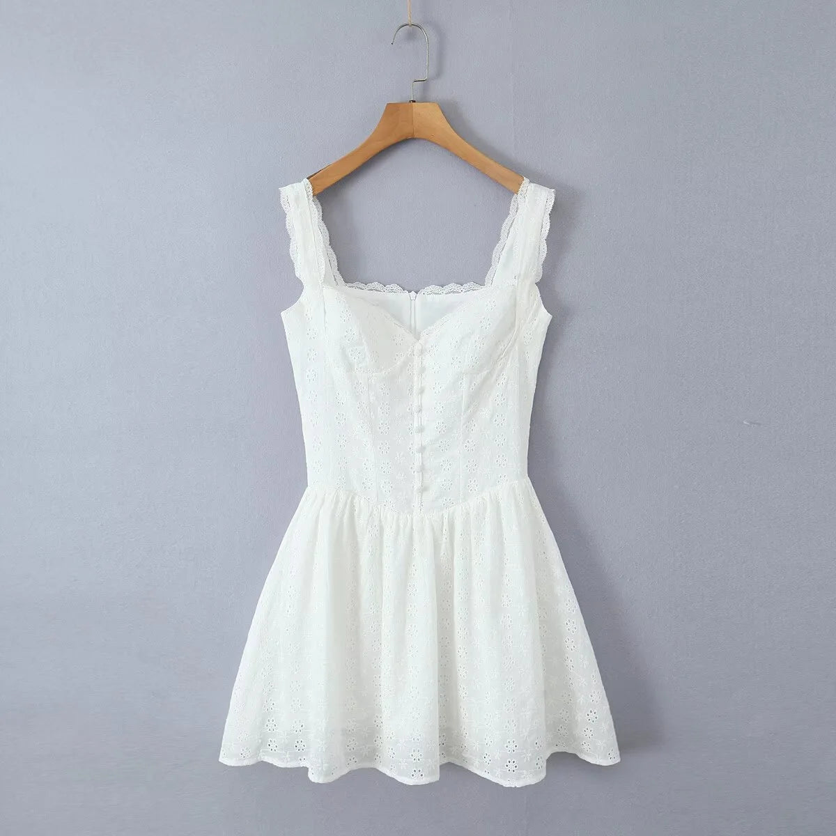 Robe courte sexy à bretelles en dentelle et col en V pour femmes