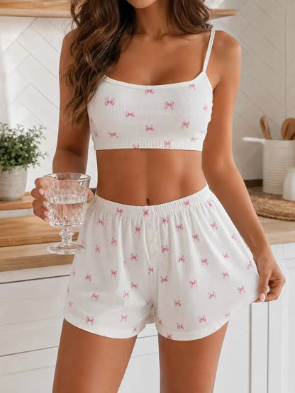 Pyjama Court Fleuri Femme – Caraco à Fines Bretelles et Short Léger