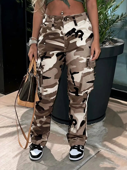 Pantalon Droit Cargo Camouflage Femme – Multipoche