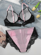 Ensemble de lingerie rose en dentelle pour femmes