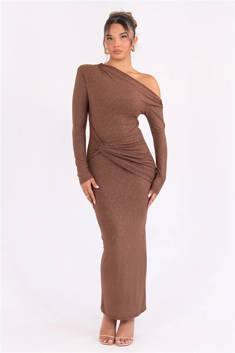 Robe longue sexy à manches longues et paillettes pour femmes