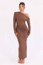 Robe longue sexy à manches longues et paillettes pour femmes