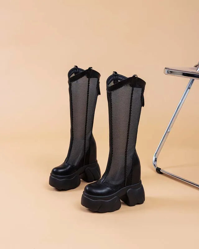 Bottes genou haute à plate-forme pour femmes