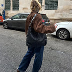 Veste courte en daim et fermeture éclair pour femmes
