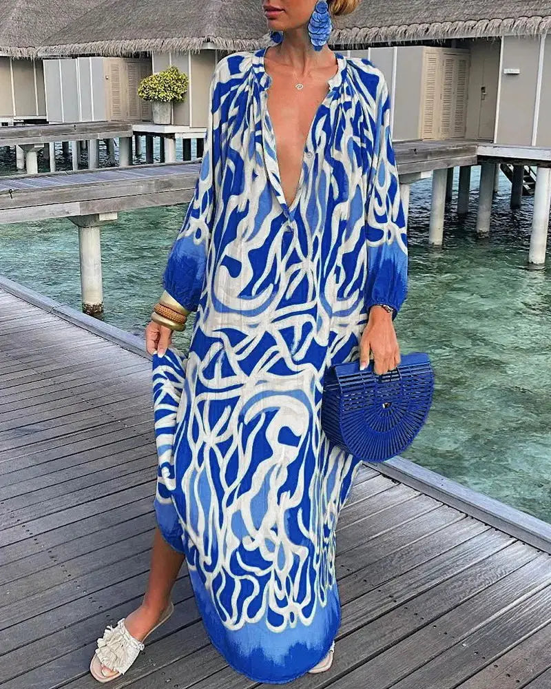 Robe longue imprimée à manches longues pour femmes