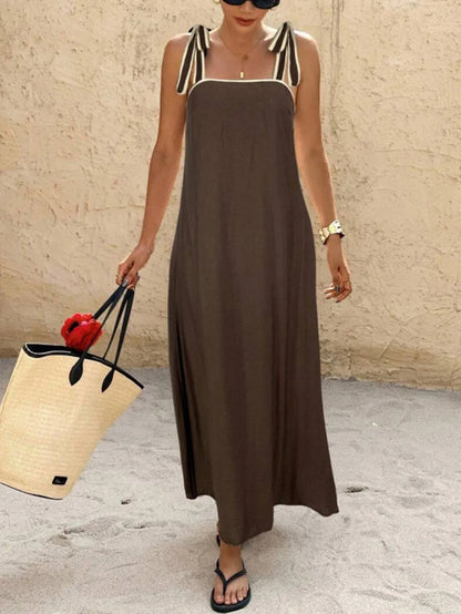Robe Longue de Plage Femme – Épaules Dénudées et Laçage