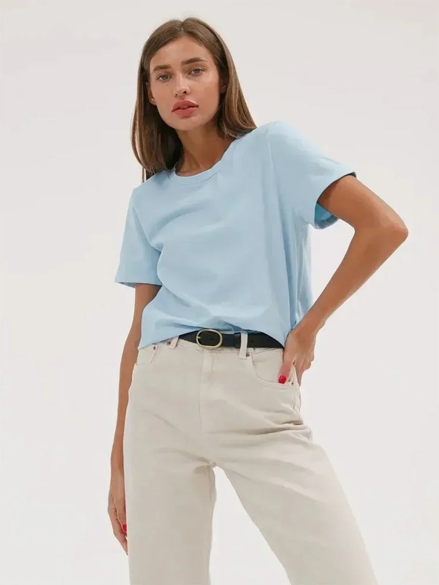 T-shirt d'été 100 % coton pour femmes
