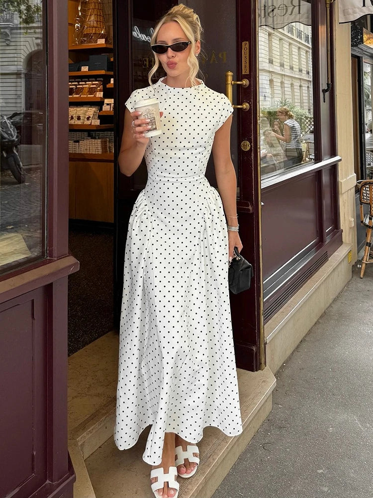 Robe Longue à Pois Femme – Coupe Trapèze Vintage
