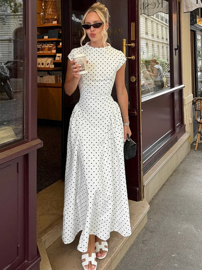 Robe Longue à Pois Femme – Coupe Trapèze Vintage