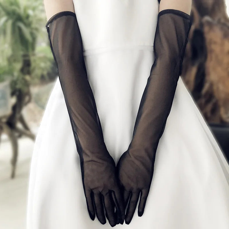 Gants longs élégants en tulle blanc souple pour femmes