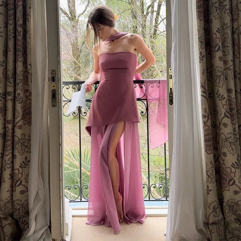 Robe longue en ruban sans bretelles pour femmes