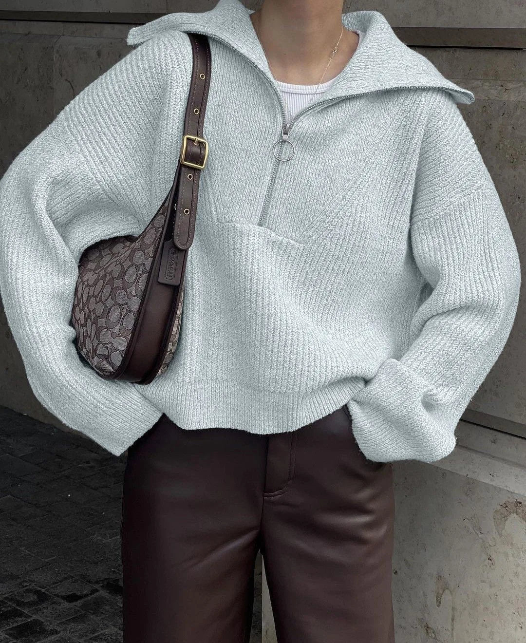Pull ample en tricot à manches longues pour femmes