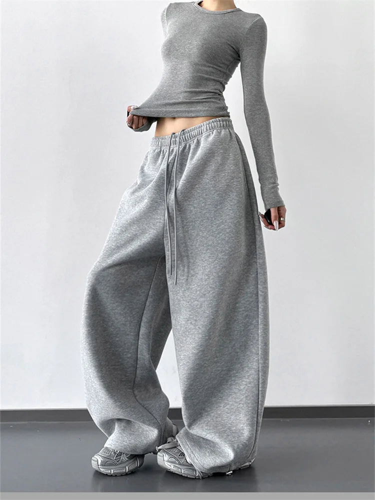 Pantalon de Jogging Large Taille Haute – Style Décontracté