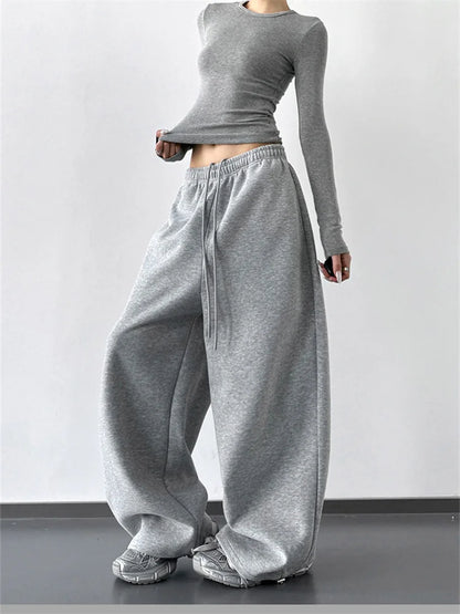 Pantalon de Jogging Large Taille Haute – Style Décontracté