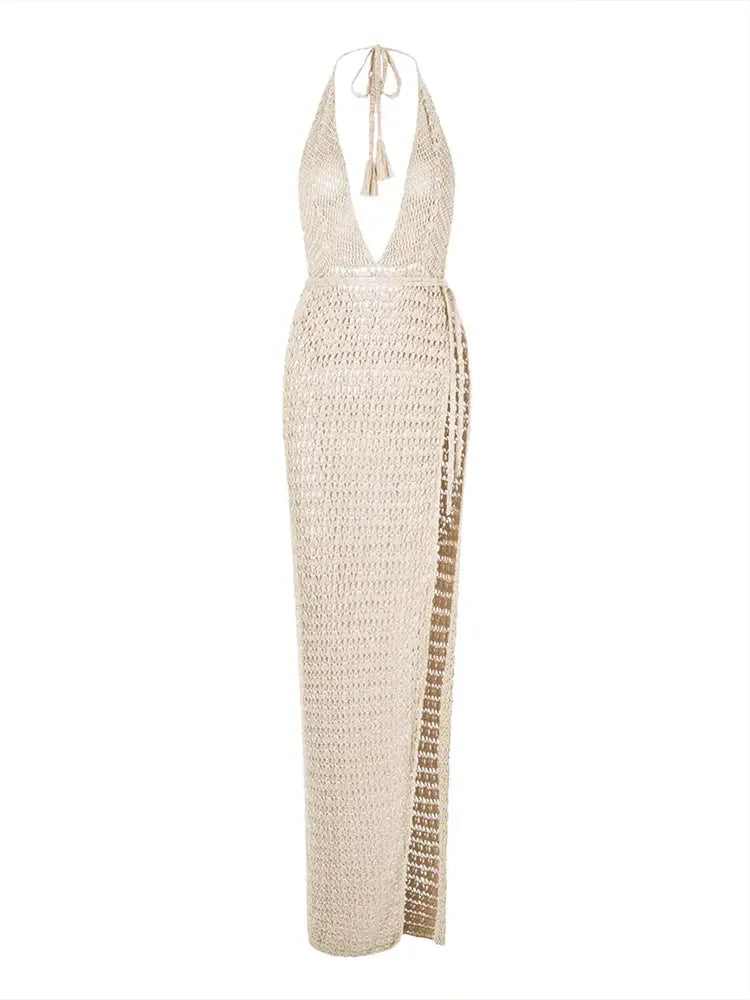 Robe Sexy en tricot au crochet, dos nu pour femmes