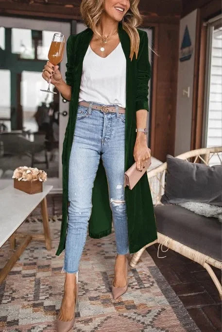 Veste longue en velours pour femmes