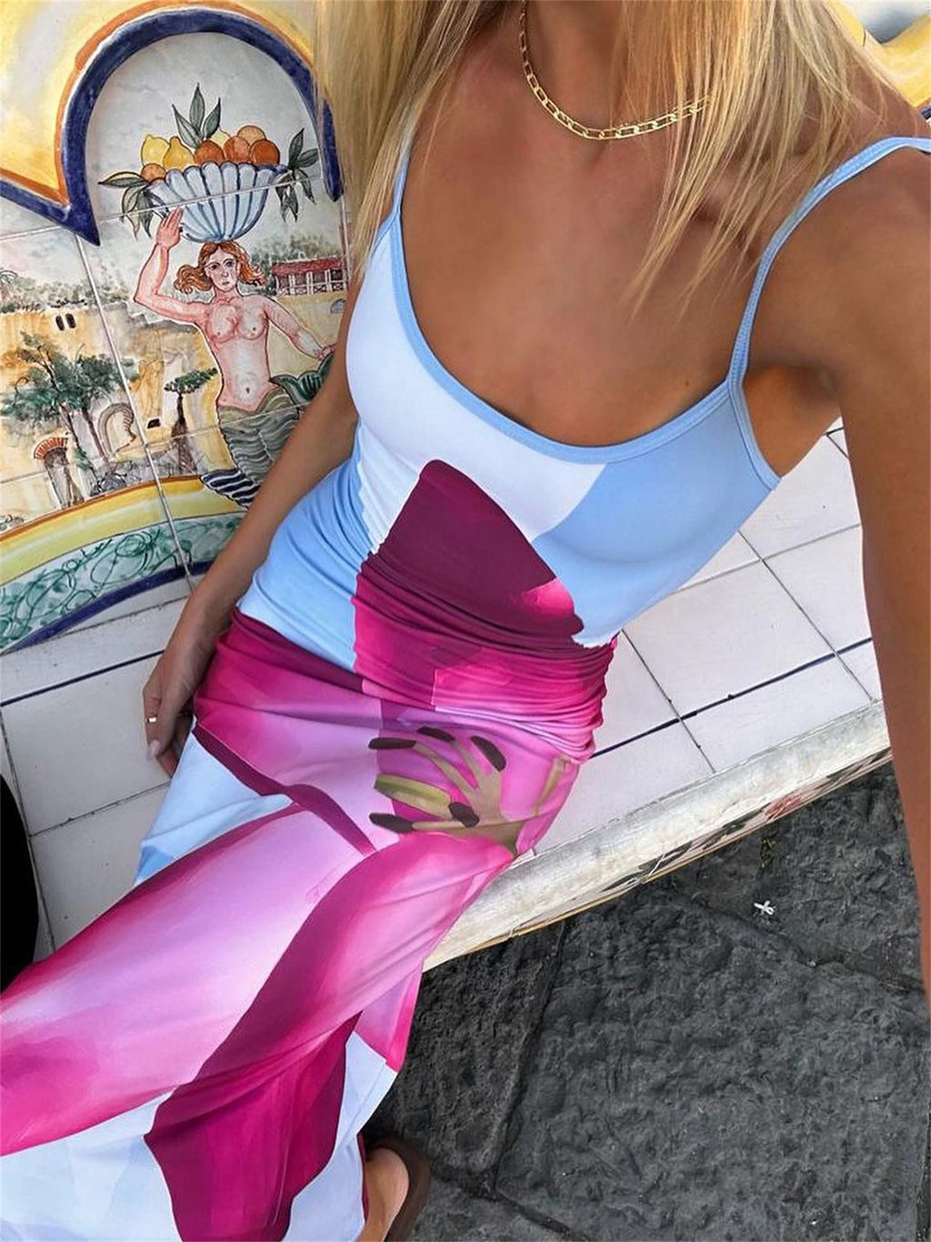 Robe longue à bretelles spaghetti pour femmes