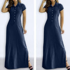 Robe longue en jean décontractée à col de chemise pour femmes
