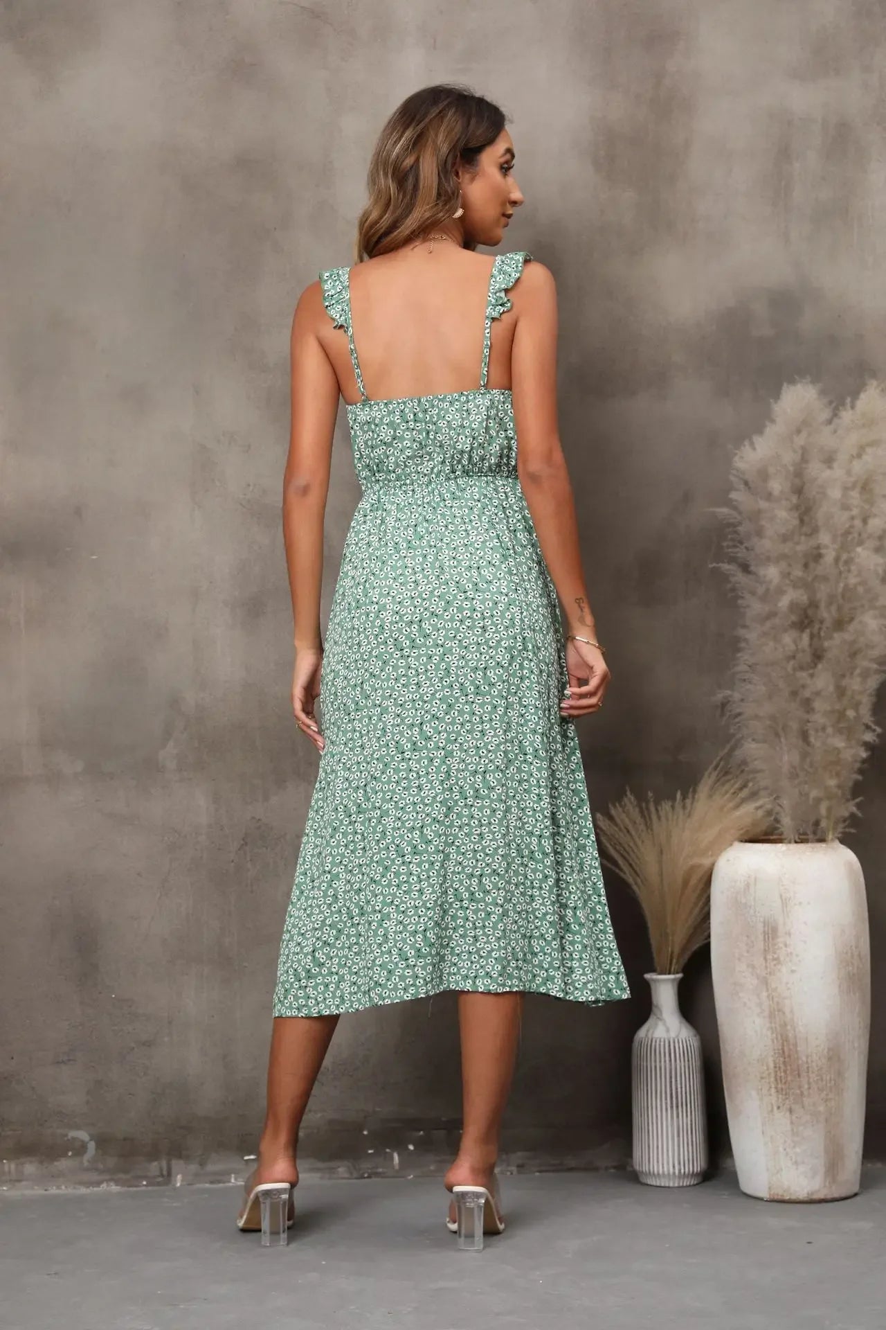 Robe mi-longue sexy à imprimé floral pour femmes