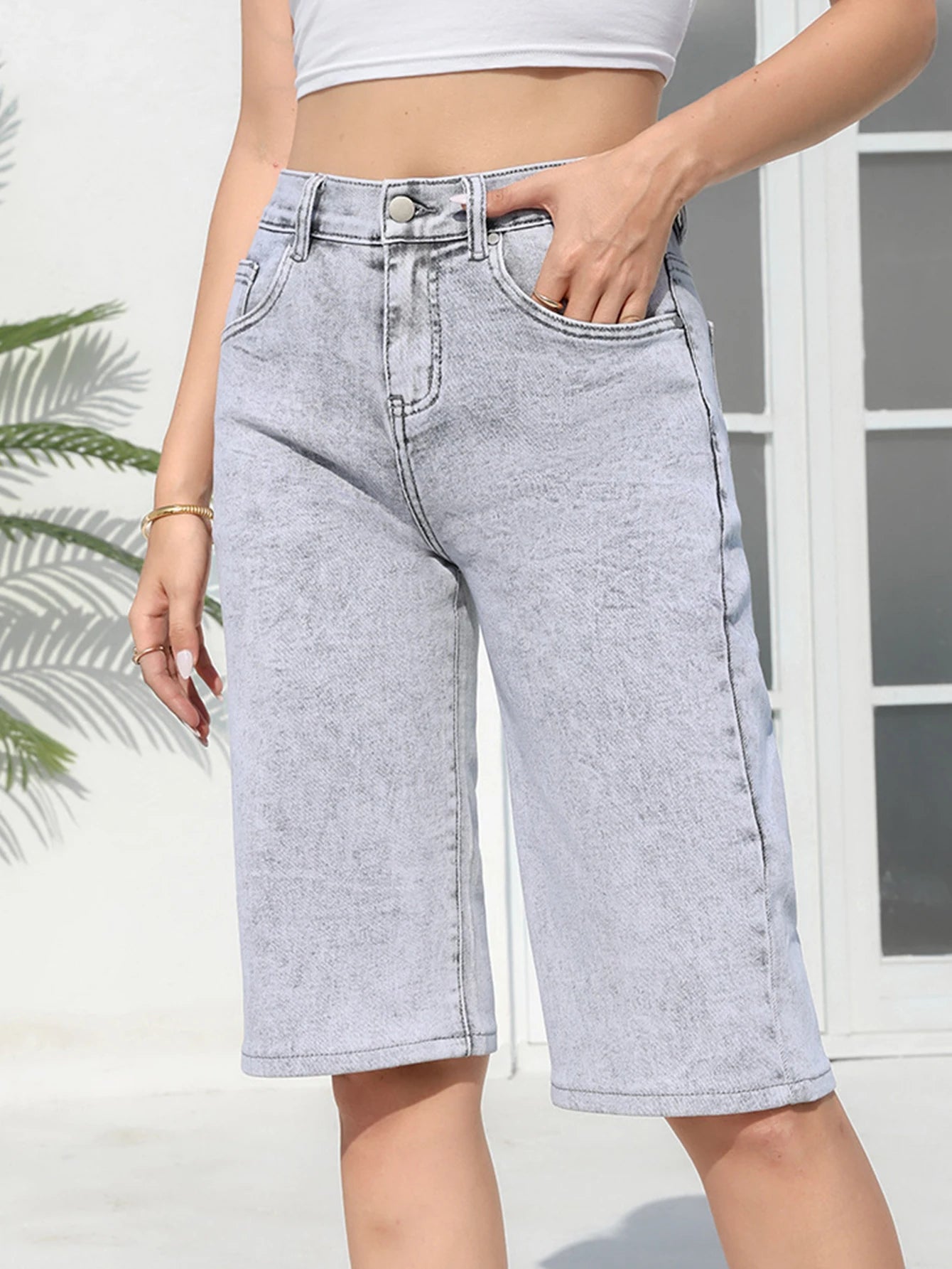 Shorts pantacourt taille haute en jean pour femmes