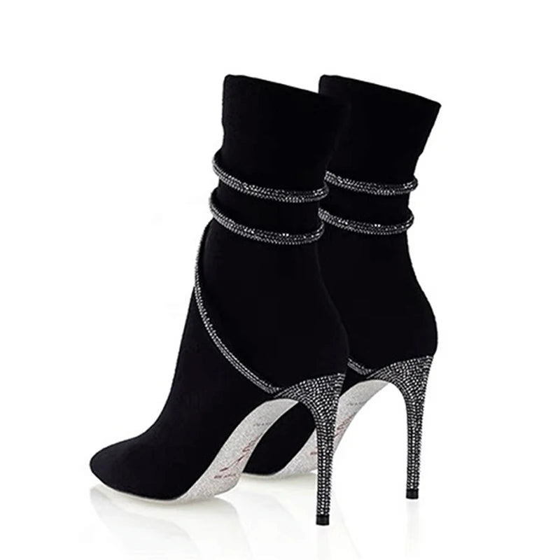 Bottines pointues en biscuits cristal pour femmes