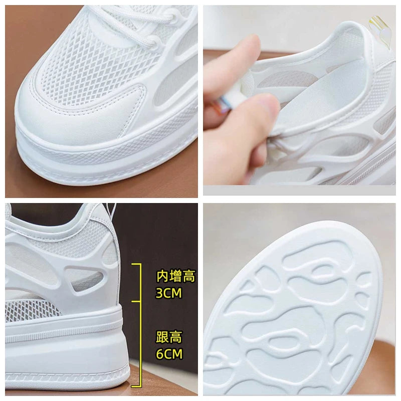 Baskets en cuir véritable en maille creuses pour femmes