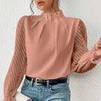 Chemise en dentelle plissée et manches longues pour femmes
