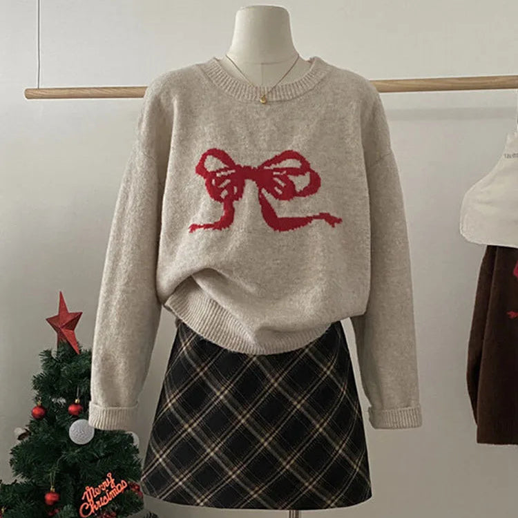 Pull brodé avec nœud pour femmes