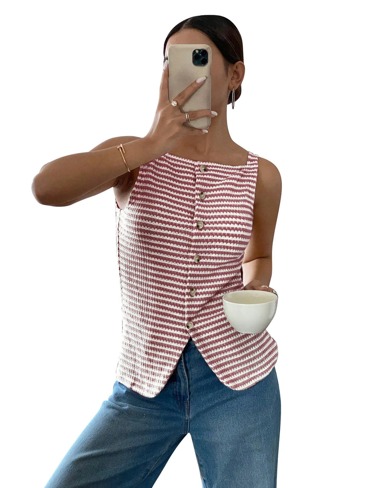 Chemisier Rayé Sans Manches Femme – Style Chic