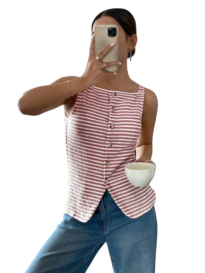 Chemisier Rayé Sans Manches Femme – Style Chic