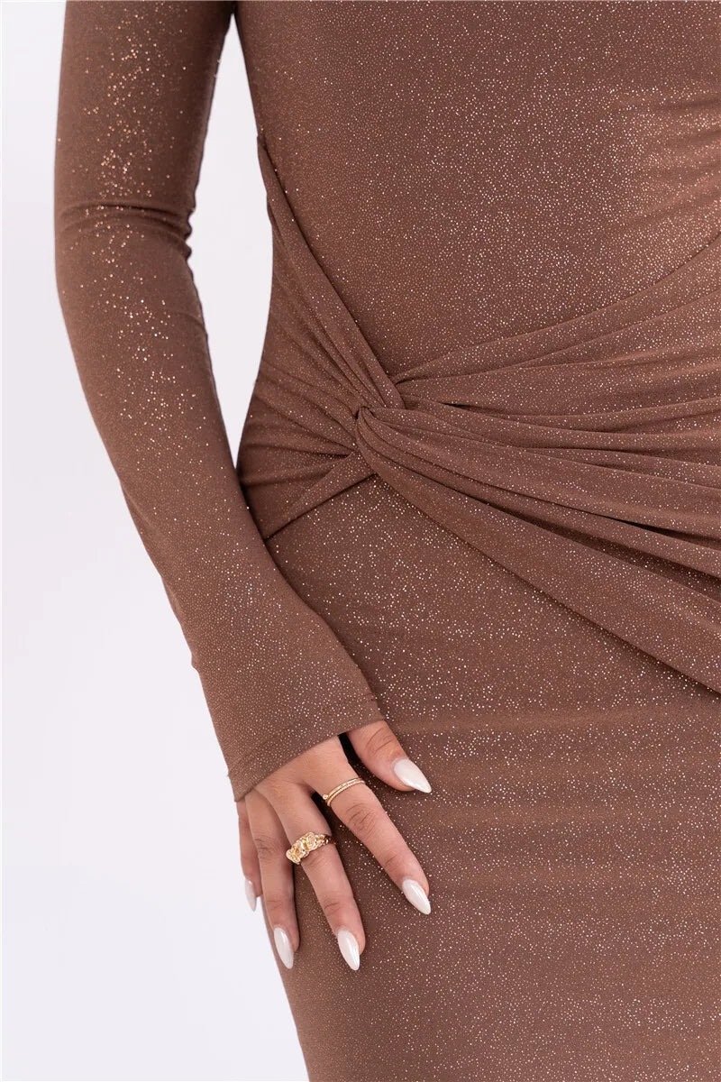 Robe longue sexy à manches longues et paillettes pour femmes