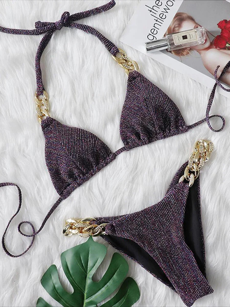 Maillot de bain deux pièces avec biscuits et diamants pour femmes