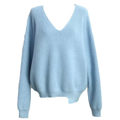 Pull Uni Femme – Col V et Ourlet Asymétrique