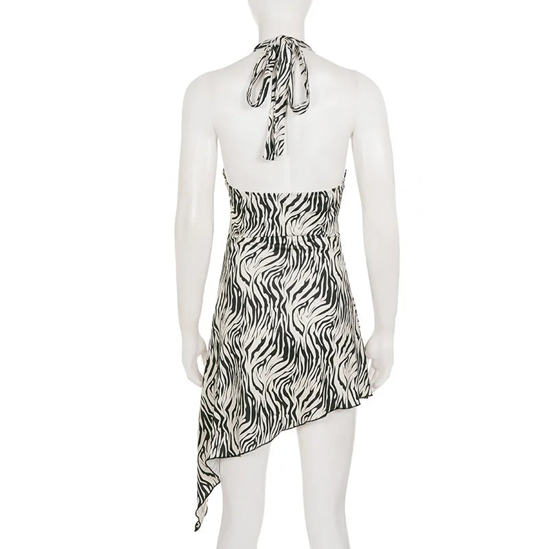 Robe mini dos nu asymétrique à imprimé zèbre pour femmes