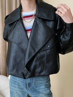 Veste courte en faux cuir PU pour femmes