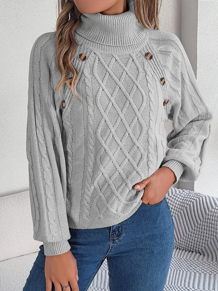 Pull à Col Roulé Femme – Détails Boutonnés