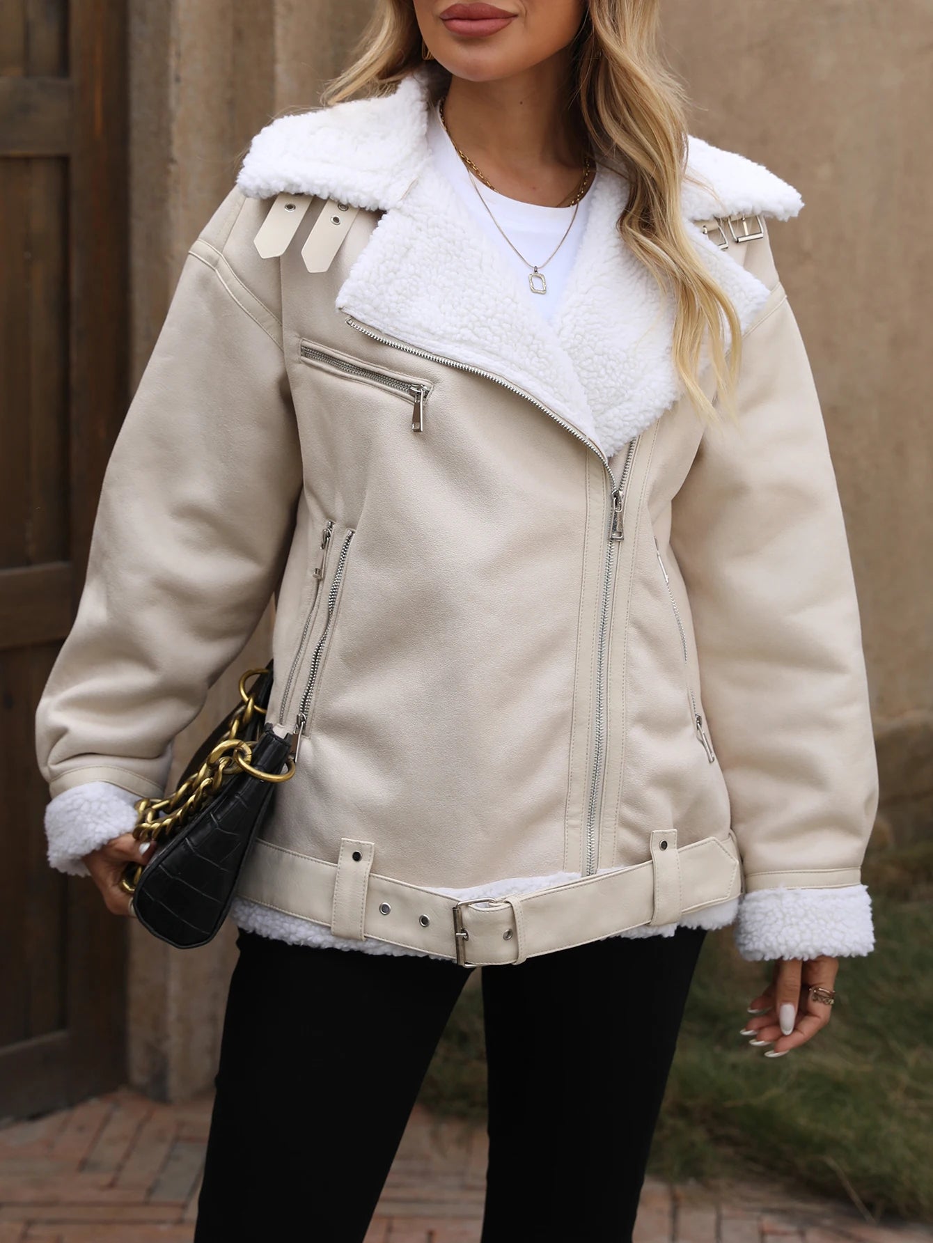 Manteau d'hiver en fausse fourrure de cisaillement pour femmes