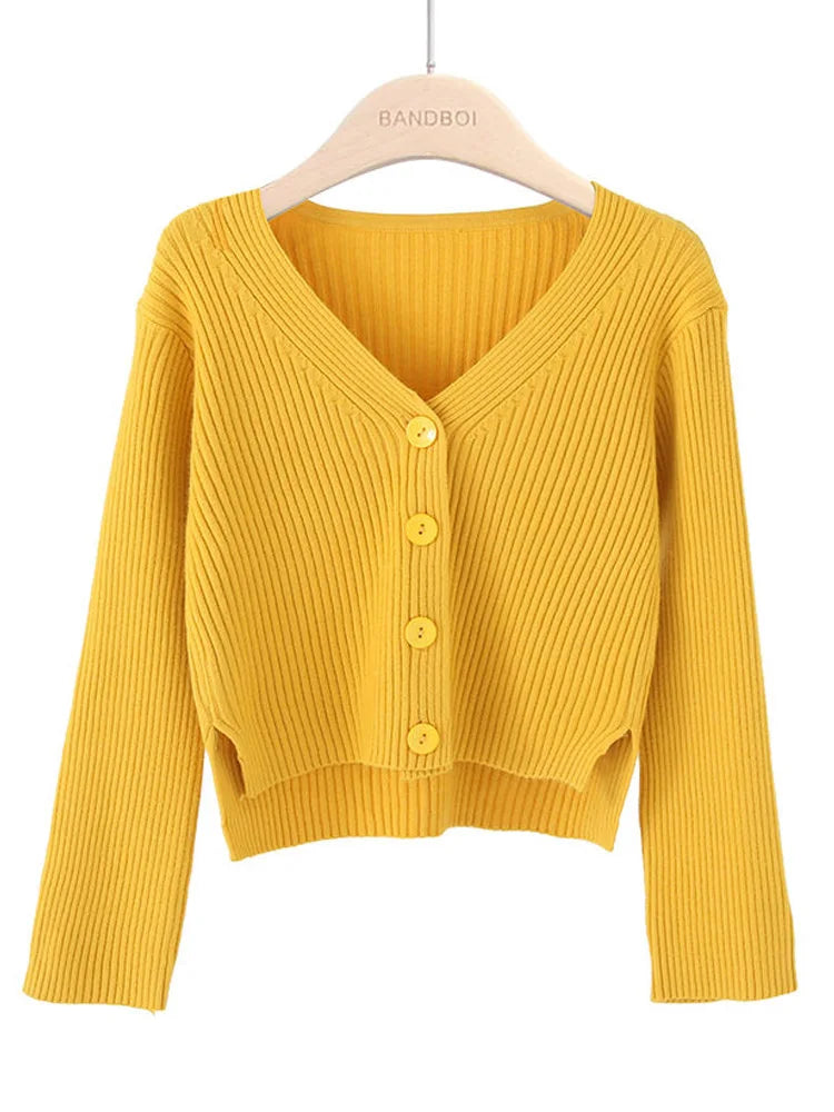 Cardigan court tricoté à manches longues pour femmes